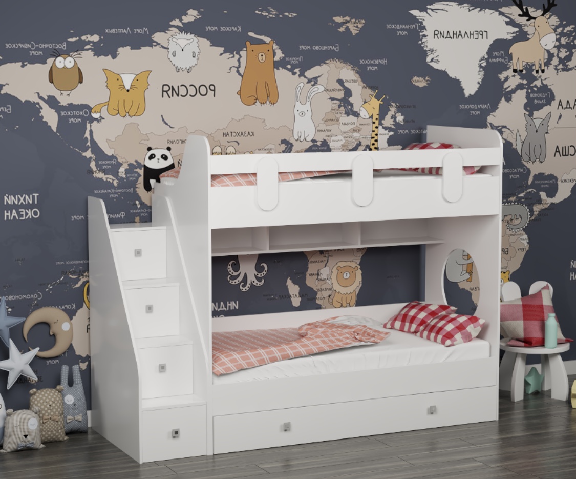 Двухъярусная кровать Фортуна-3 (левая) Цвет: белый 190х80