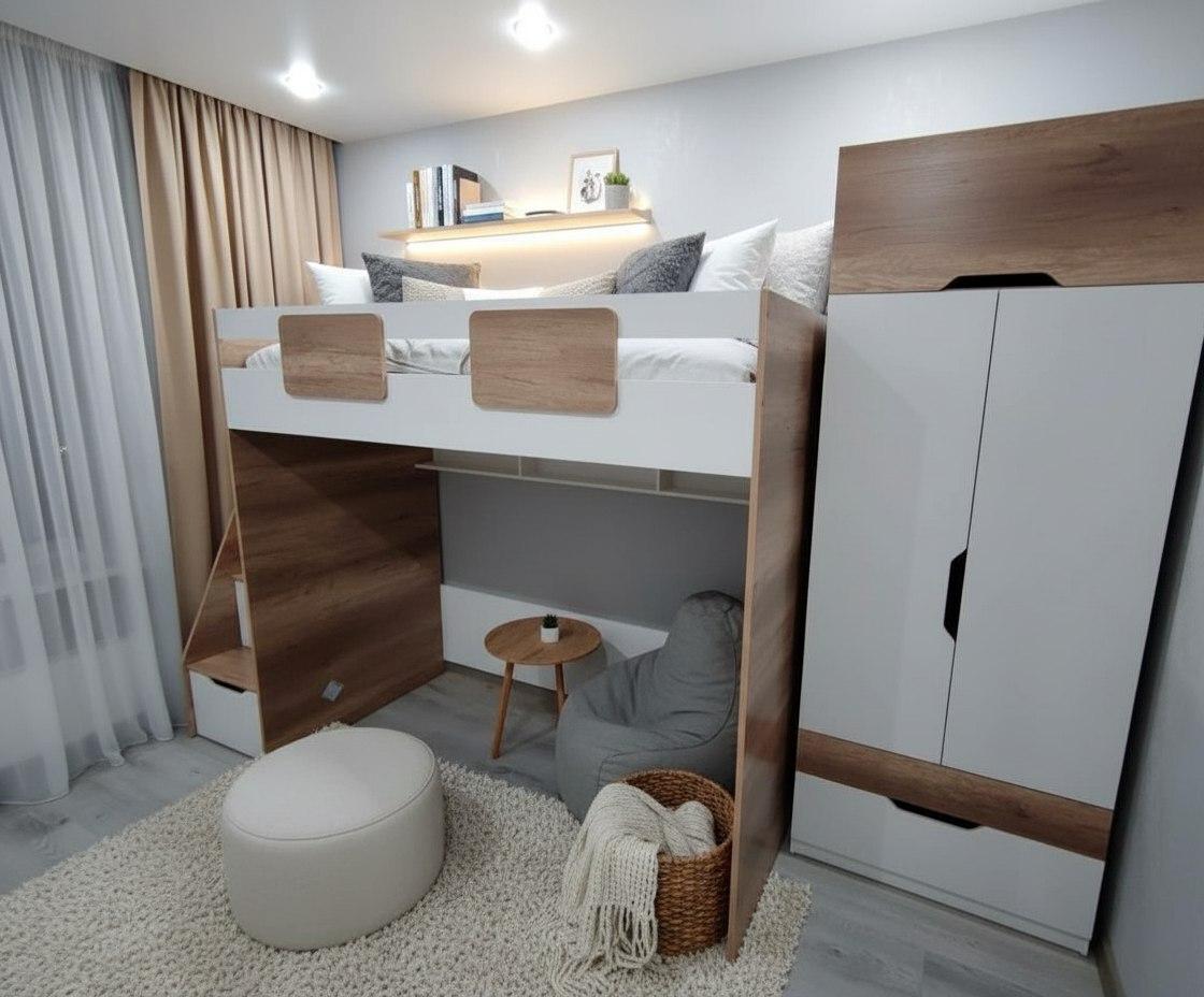 Комплект мебели: шкаф Лайт Лофт + кровать-чердак Лайт Лофт 190х90