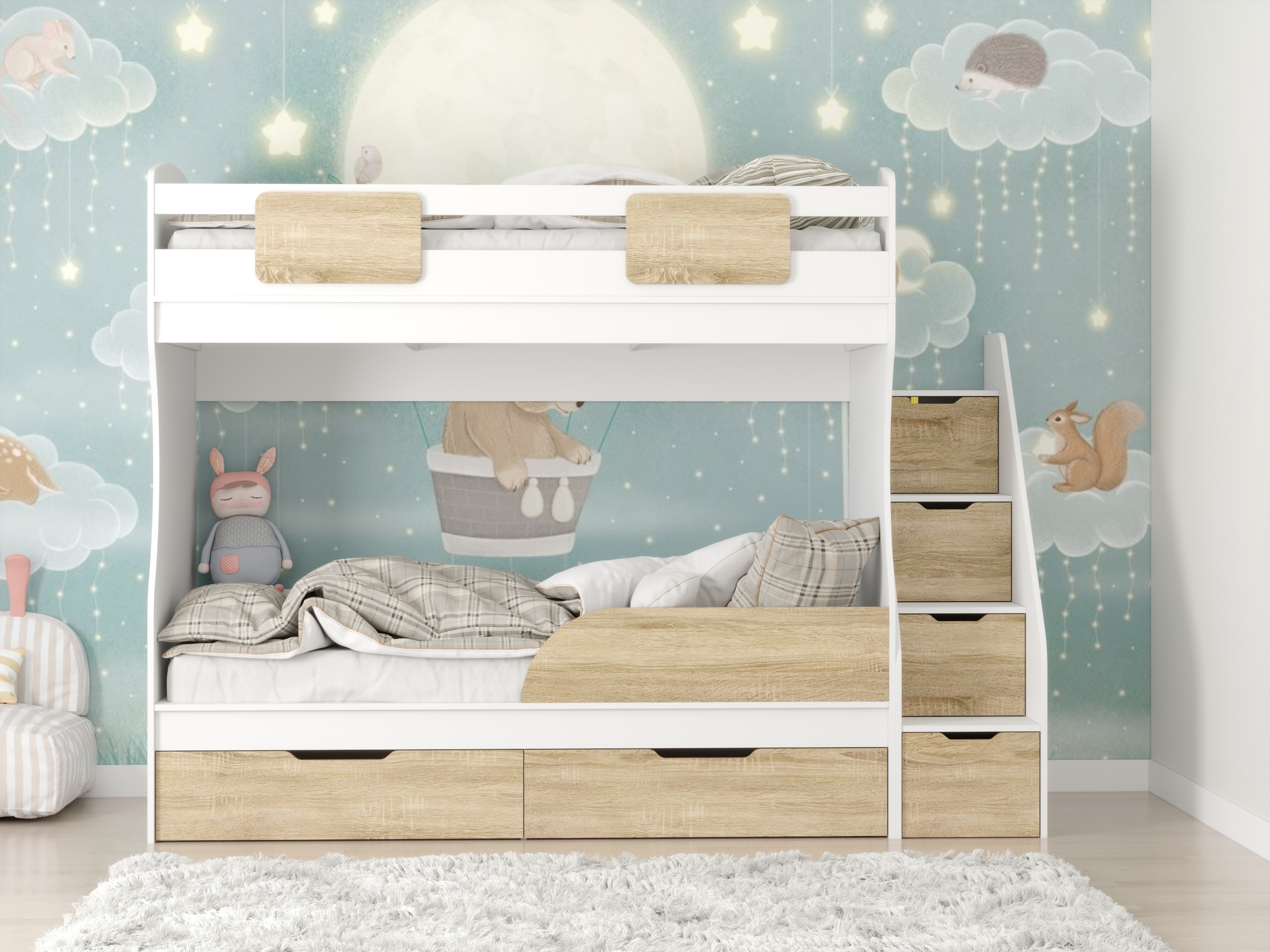 Кровать двухъярусная 180х80 Дуэт (дуб сонома + белый) с бортиком