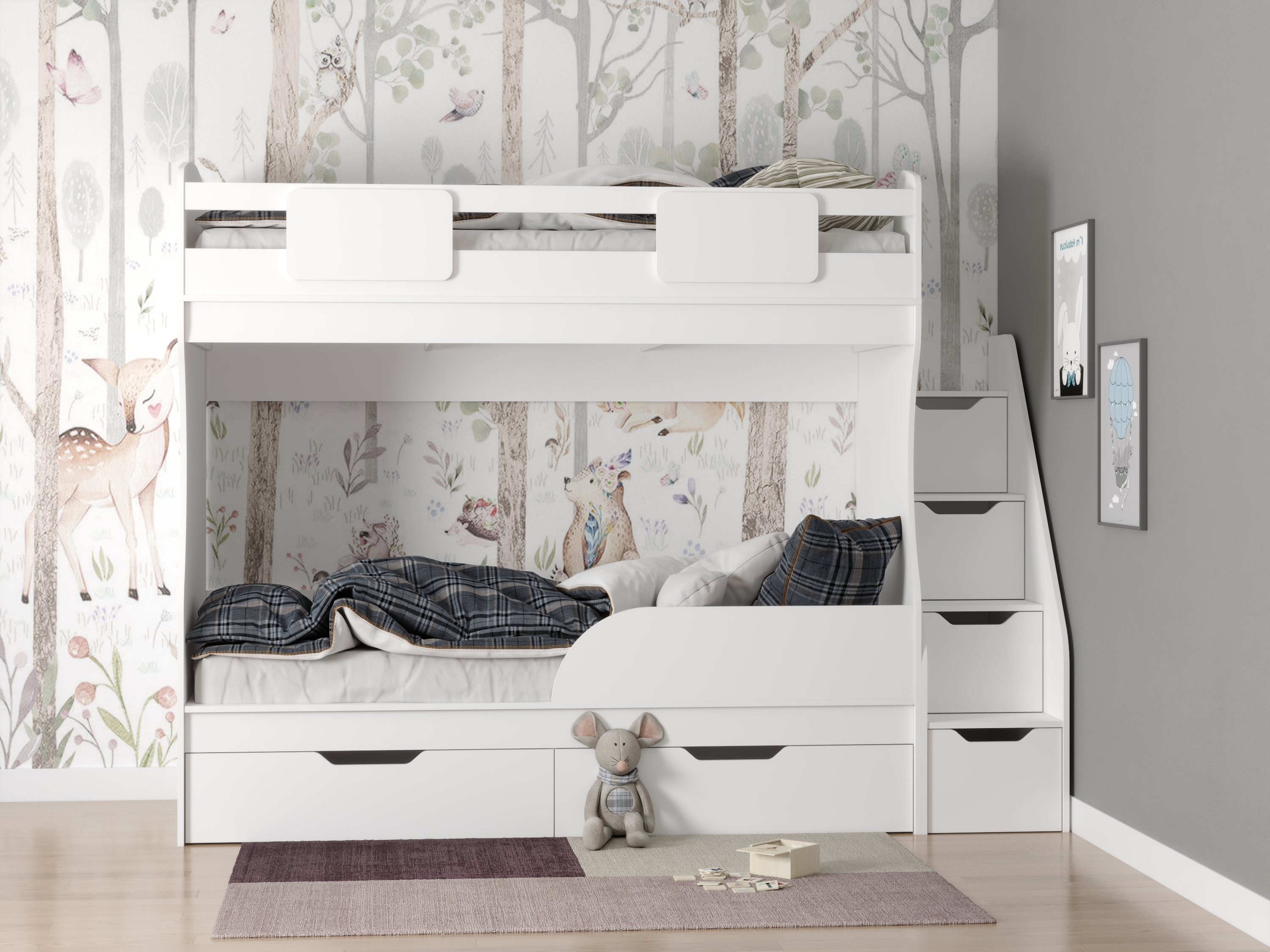 Кровать двухъярусная Дуэт 180х80 (цвет белый) с бортиком