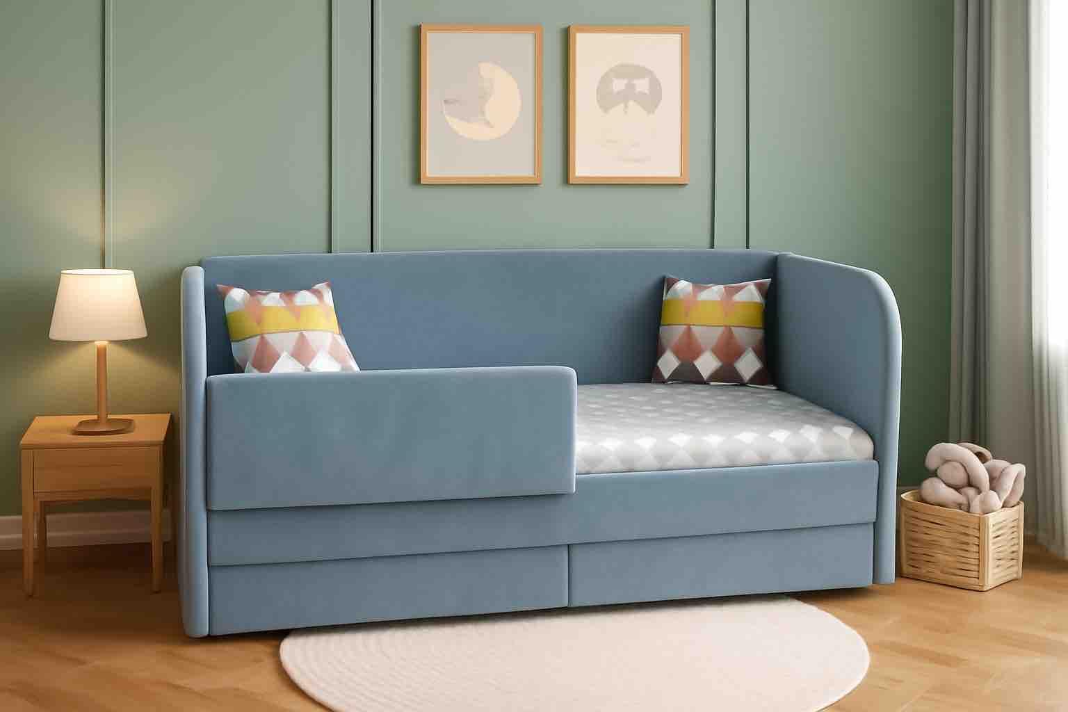 Мягкая кровать Nepos 160х80 (с бортиком и ящиком). Велюр Тедди 310