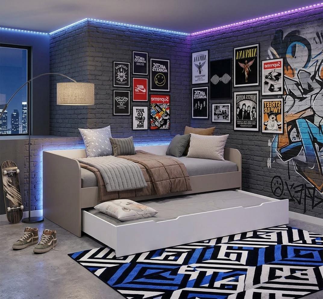 Кровать Дабл 190х90 с доп. спальным местом 180х80 (велюр + белый)