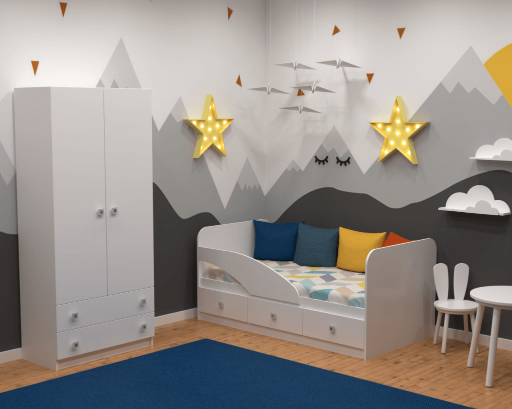 детская комната с кроватью и шкафом