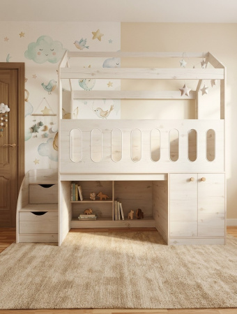 Кровать-чердак 160х80 Теремок (гаскон пайн) от Династия Kids