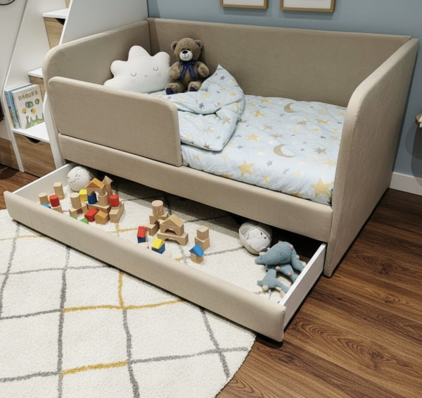 Мягкая кровать Nepos 80х160 (с бортиком и ящиком). Велюр Тедди 304 (бежевый)