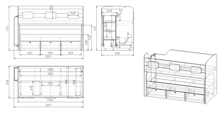 Кровать Городок-2 (цвет белый) + металлическая лестница от Династия Kids