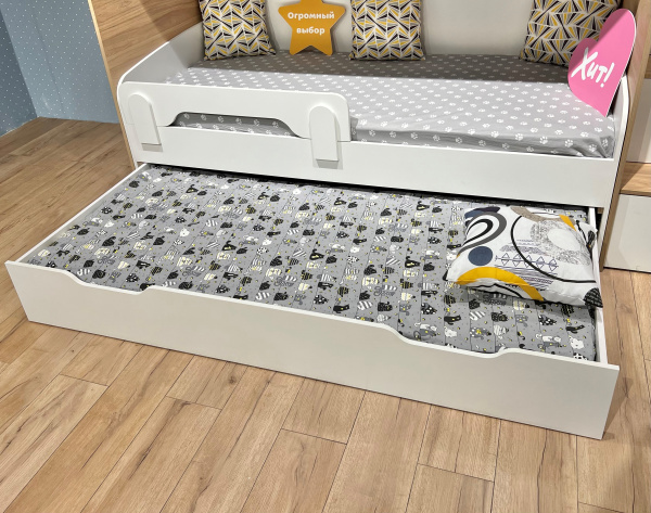 Кровать 2-х ярусная выдвижная Дабл 190х90 (цвет белый) от Династия Kids