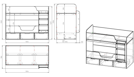 Кровать двухъярусная Малыши Двойняшки 180х80 (дуб сонома + белый) от Династия Kids