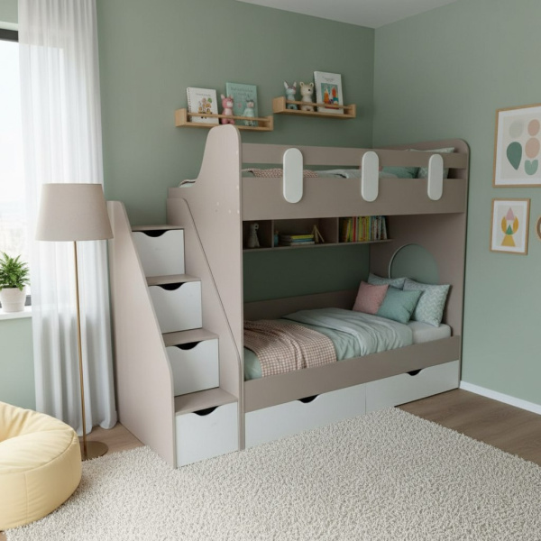 Кровать 2-х ярусная Фортуна 180х80 (велюр + белый)