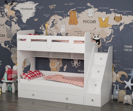Кровать Фортуна-3 (корпус белый + фасады дуб сонома) 190*80 от Династия Kids