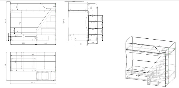 Двухъярусная кровать Умка-3 (цвет белый) 190х80 от Династия Kids