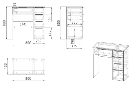 Столик туалетный коллекции Брайт  от Династия Kids