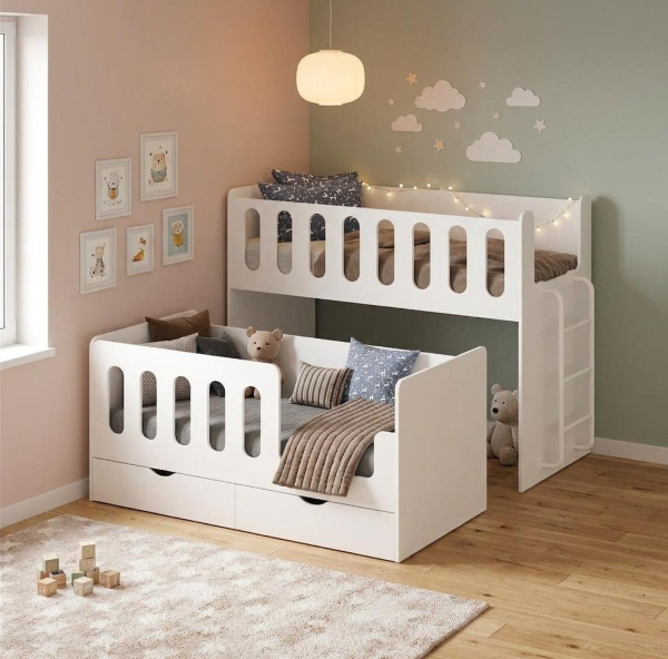 Выдвижная 2-х ярусная кровать Близняшки 180х80 от Династия Kids