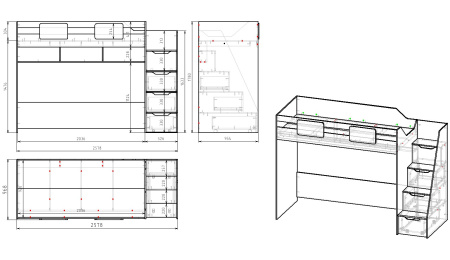 Комплект мебели: кровать-чердак Лайт Лофт + кровать Nepos