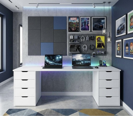 Стол Дуэт 2000 мм (две тумбы) дуб каньон + белый. Столешница 22 мм от Династия Kids