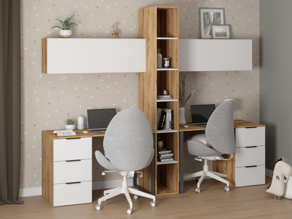 Комплект Брайт Золотистый для 2 школьников (2 стола + стеллаж + 2 полки)