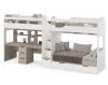 Кровать 3-х ярусная Квартет со столом для 2 детей (велюр + белый)