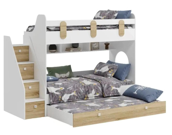 Кровать Фортуна-3 (корпус белый + фасады дуб сонома) 190*80