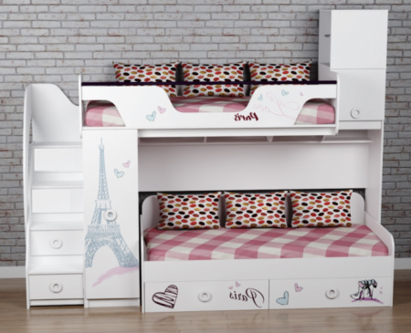 Двухъярусная кровать коллекции Модница (левая). Верх 190х80, низ 190х90  от Династия Kids