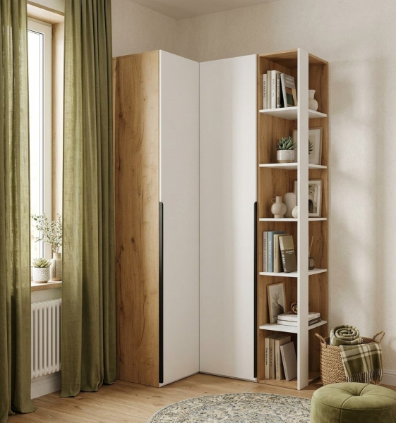 Угловой шкаф + пенал + стеллаж торцевой коллекции Брайт Золотистый