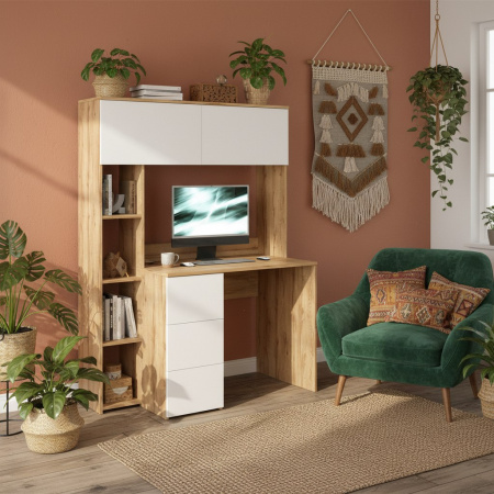 Стол Ритм 1250 мм (корпус дуб золотистый + фасады белые). Левый/правый