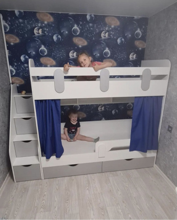 Двухъярусная кровать Фортуна (серебро+белый) 180*80 от Династия Kids