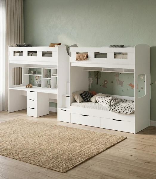 Кровать Квартет + стол для 2 детей (цвет белый)
