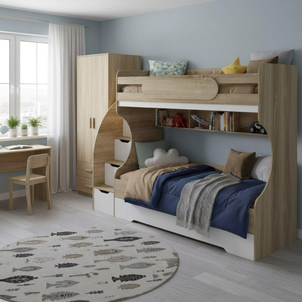 Кровать БИГ 120х200 (дуб сонома+белый) 