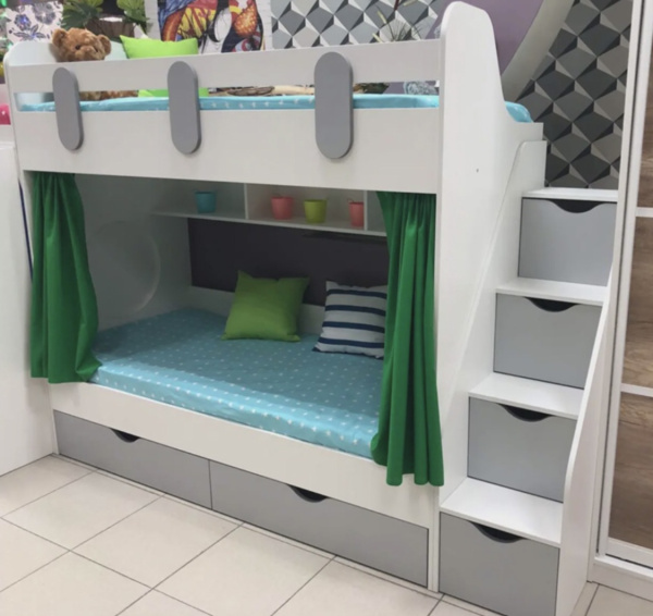 Двухъярусная кровать Фортуна (серебро + белый) 180х80 от Династия Kids