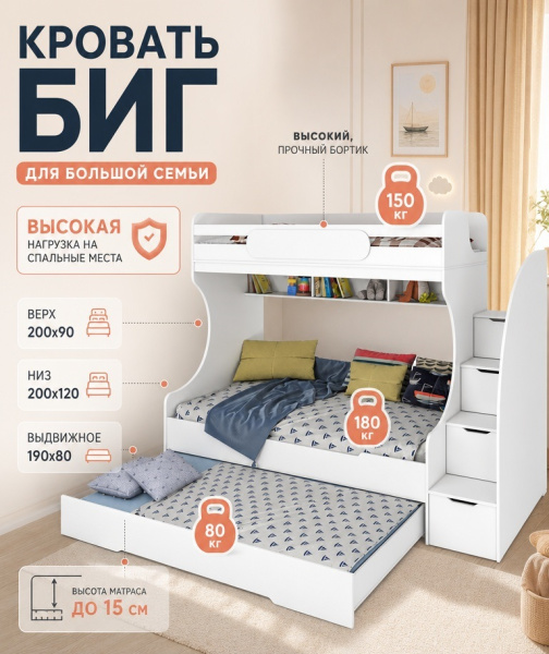 Кровать Биг 120х200. Выставочный образец (смена экспозиции) от Династия Kids