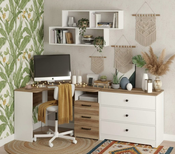 Рабочая зона для школьника (угловой стол + комод + полка)