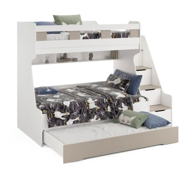 Кровать РУМ 120х200 с доп.спальным местом (корпус белый + фасады велюр)