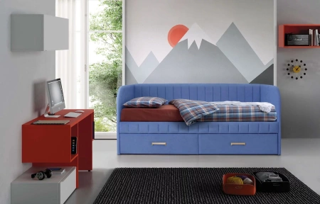 Мягкая кровать Слайт Полоса 90х200 (прямая спинка). Велюр Тедди от Династия Kids