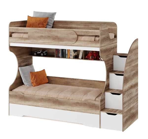 Кровать Биг 200х90 (дуб каньон+белый)  от Династия Kids