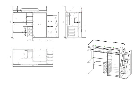 Кровать-чердак 90х200 Колледж-2 (дуб сонома + белый) от Династия Kids
