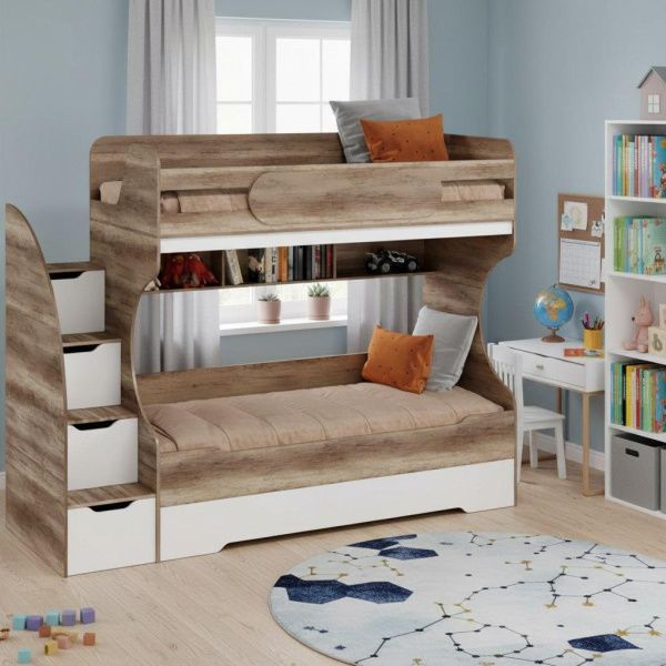 Двухъярусная кровать БИГ (дуб каньон + белый) 120х200 