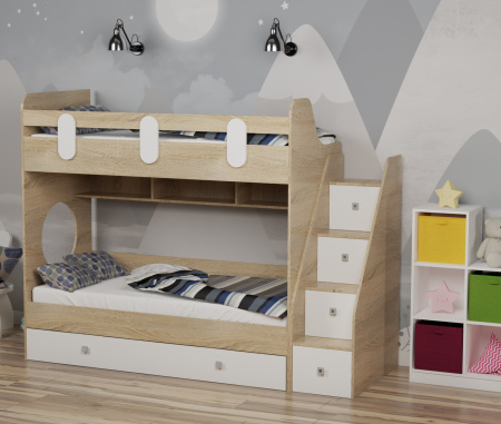 Кровать Фортуна-3 (корпус дуб сонома + фасады белые) 190х80 от Династия Kids