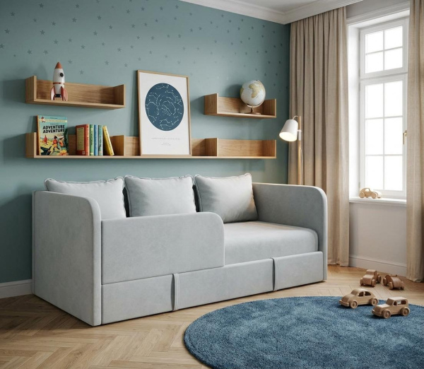 Диван-кровать Кэви 165х75 (всё в комплекте). Велюр Velutto 51 (серый)