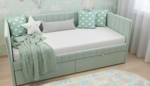 Кровать Слайт Полоса 80х190 (прямая спинка). Велюр Тедди 337