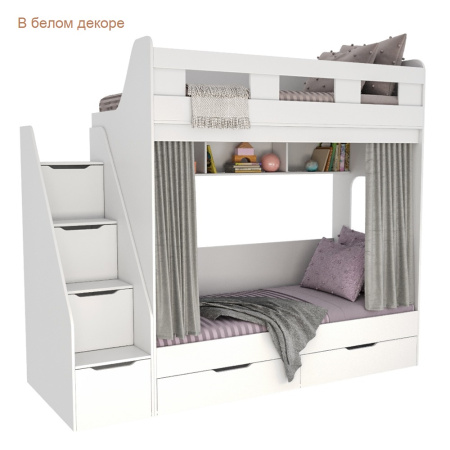 Кровать 2-х ярусная Твинс (велюр + белый) 190х90 от Династия Kids