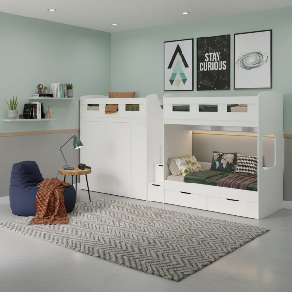 Кровать Квартет 190х90 + шкафы (цвет белый)