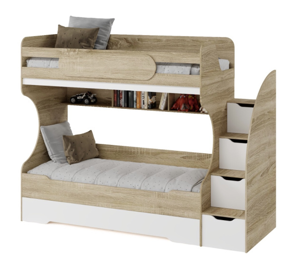 Кровать БИГ 200х90 (дуб сонома+белый) 