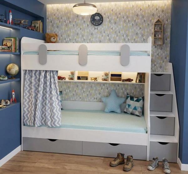 Двухъярусная кровать Фортуна (серебро + белый) 180х80