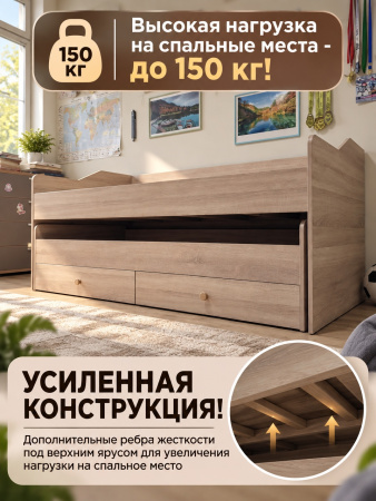 Кровать 2-х ярусная выдвижная Портал 180х80 (гаскон пайн) от Династия Kids