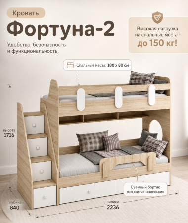 Кровать двухъярусная 180х80 Фортуна-2  от Династия Kids