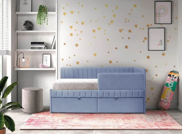 Угловая кровать Слайт Полоса 80х160 (универсальный угол). Велюр Тедди 311 от Династия Kids