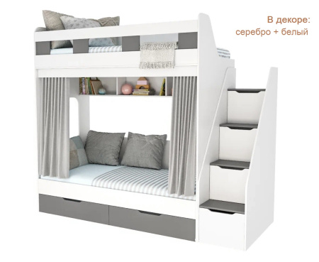 Кровать 2-х ярусная Твинс (велюр + белый) 190х90 от Династия Kids