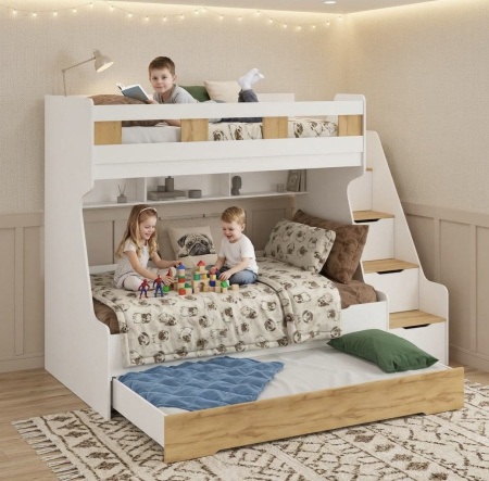 Кровать РУМ 120х200 (корпус дуб золотистый + фасады белые)