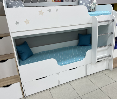 Кровать двухъярусная Малыши Двойняшки 180х80 (дуб сонома + белый) от Династия Kids