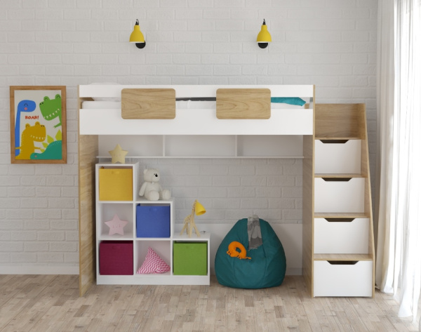 НАБОР: кровать-чердак Мозаика + Стеллаж универсальный 